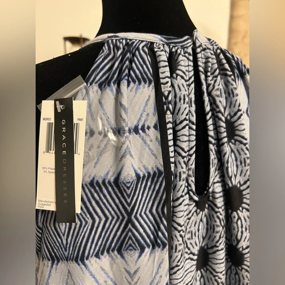 Grace Black Navy and White Midi Dress L